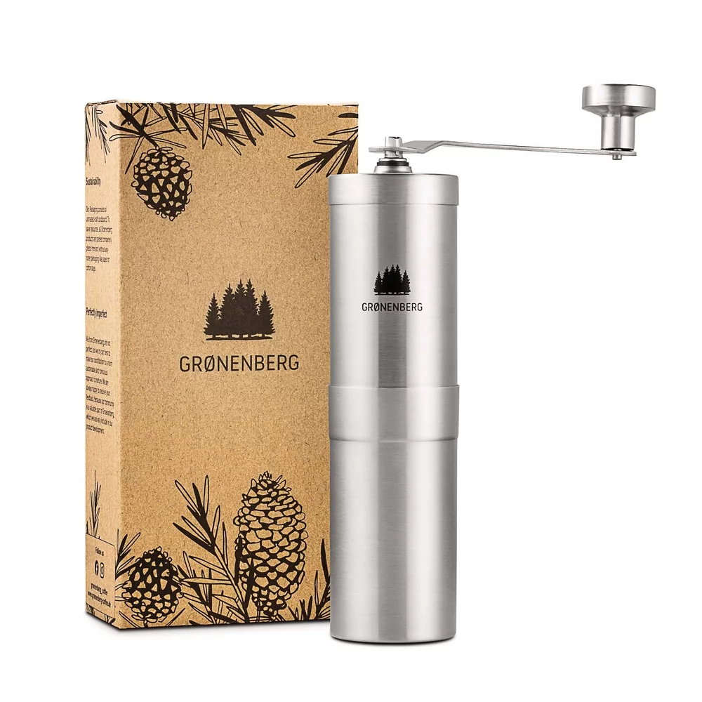 GRØNENBERG Edelstahl Handkaffeemühle mit Keramikmahlwerk