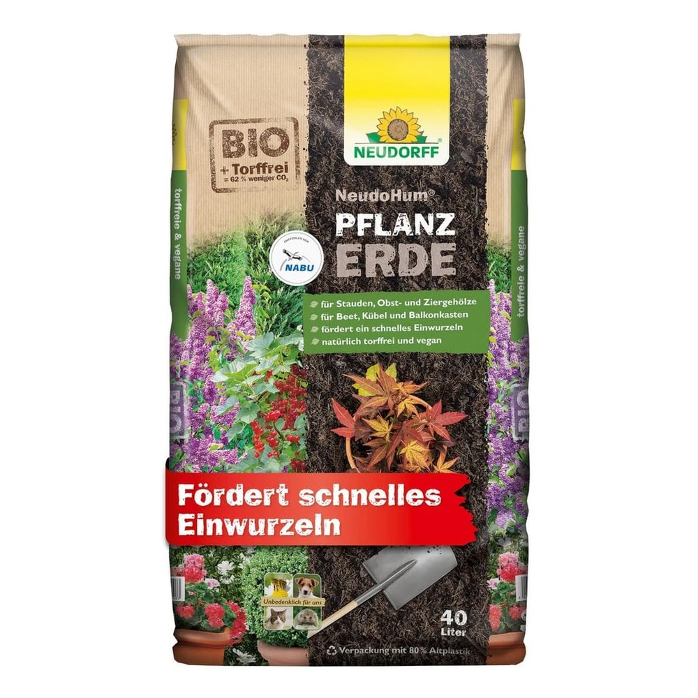Neudorff NeudoHum PflanzErde 40L, Torffreie Bio Gartenerde